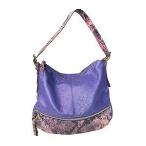 B.Makowsky Purple Leather Hobo Bag With Snake Print Strap & Accents Gold Hardwar